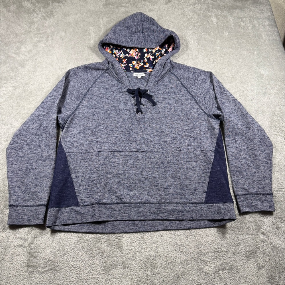 Vera Bradley Hoodie Sweater Womens XL Marled Blue Gray Lace Upā Floral